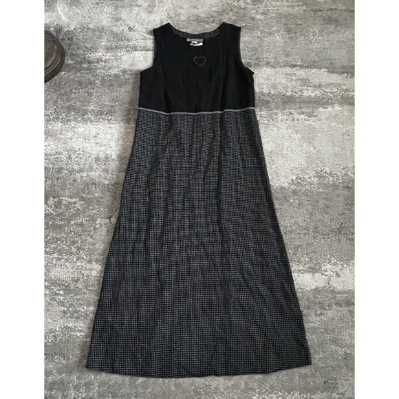 Carol Andersson Dress Womens Medium 100% Linen Maxi Check Modest Black White USA - Picture 2 of 8